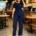thumbnail image 7 of Tqyyweavej Plus Size Two Piece Sets for Women Short Sleeve Slim Elegant Cowl Neck Tops and Oversized Wide Leg Solid Color Pants S-5XL, 7 of 7