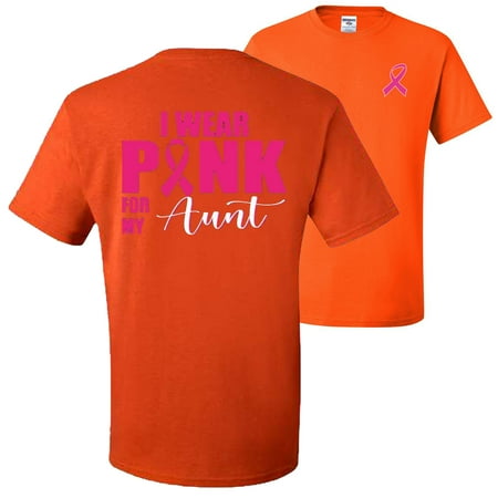 I Wear Pink for My Aunt Survivor Breast Cancer Awareness FRONT&BACK Mens T-shirts   Orange  3XL