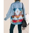 thumbnail image 4 of HSHDLDF Women's Aztec Denim Jacket Distressed Lapel Long Sleeve Vintage Button Down Denim Jacket Shacket, 4 of 6