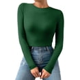 thumbnail image 2 of Dyfzdhu Thermal Underwear Top for Women Casual Solid Basic Round Neck Knitwear Slim Long Sleeve T Shirts Green, 2 of 4