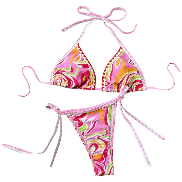 Cathalem Bikini Tops for Women Large Breast Cutout Strappy Thong Bikini Set  Swimsuit,Yellow L 