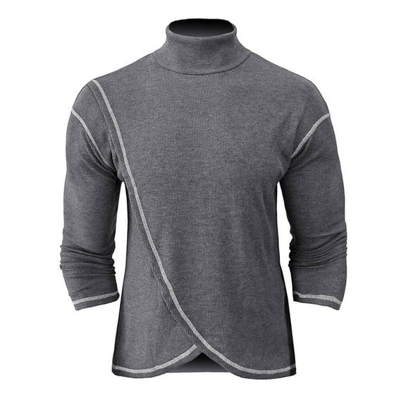 hopeusince Men's Turtleneck Long Sleeve Curved Hem Pullover Sweater Slim Fit Basic Knitted Jumper Tops Dark Gray L