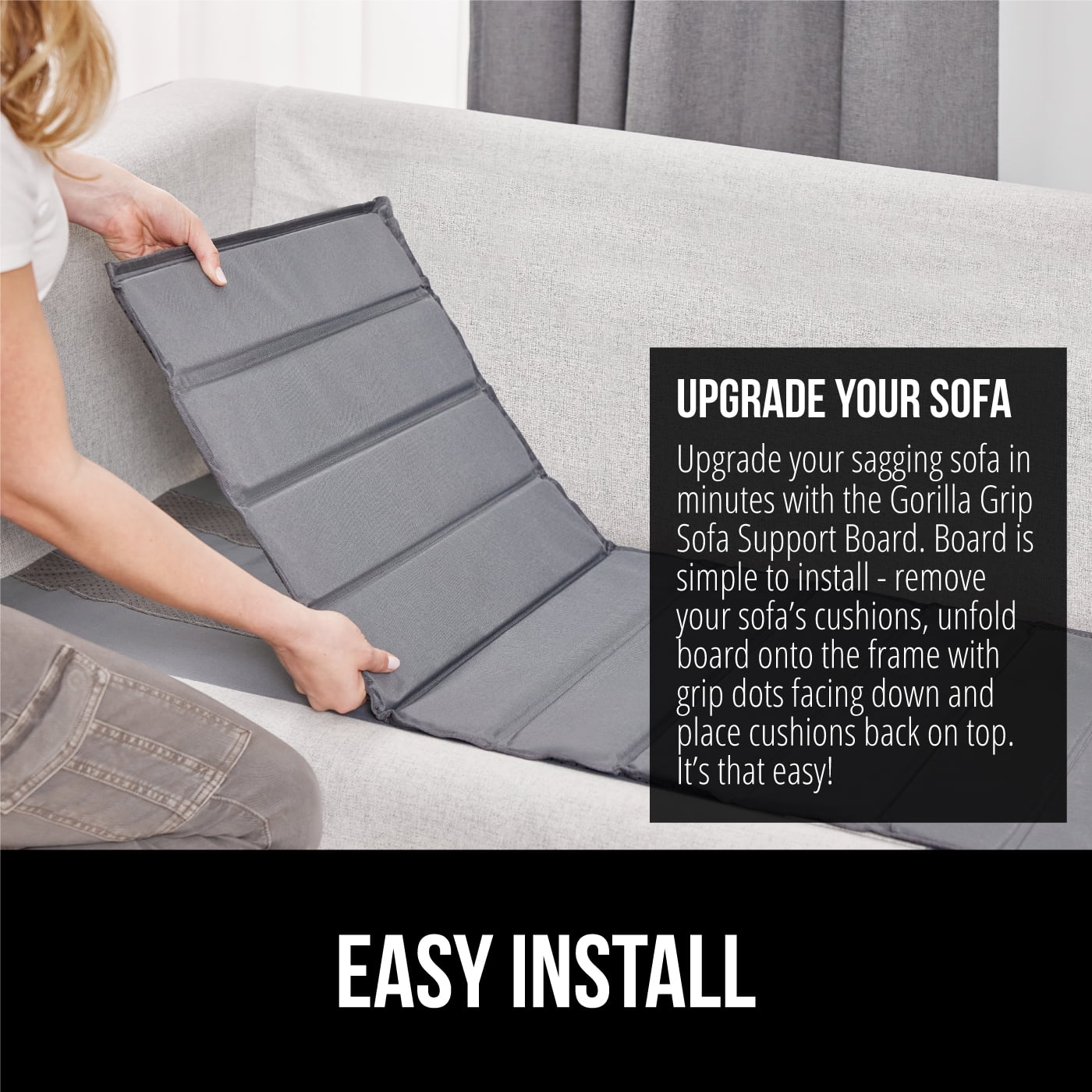 GORILLA GRIP Heavy Duty Couch Cushion Support Board to Fix Sagging Sofas, 24 x 78 Wide Oversized Sofa, Plywood Boards Add Strong Seat Supports, Stay in Place Replacement Stuffing Under Couches Gray