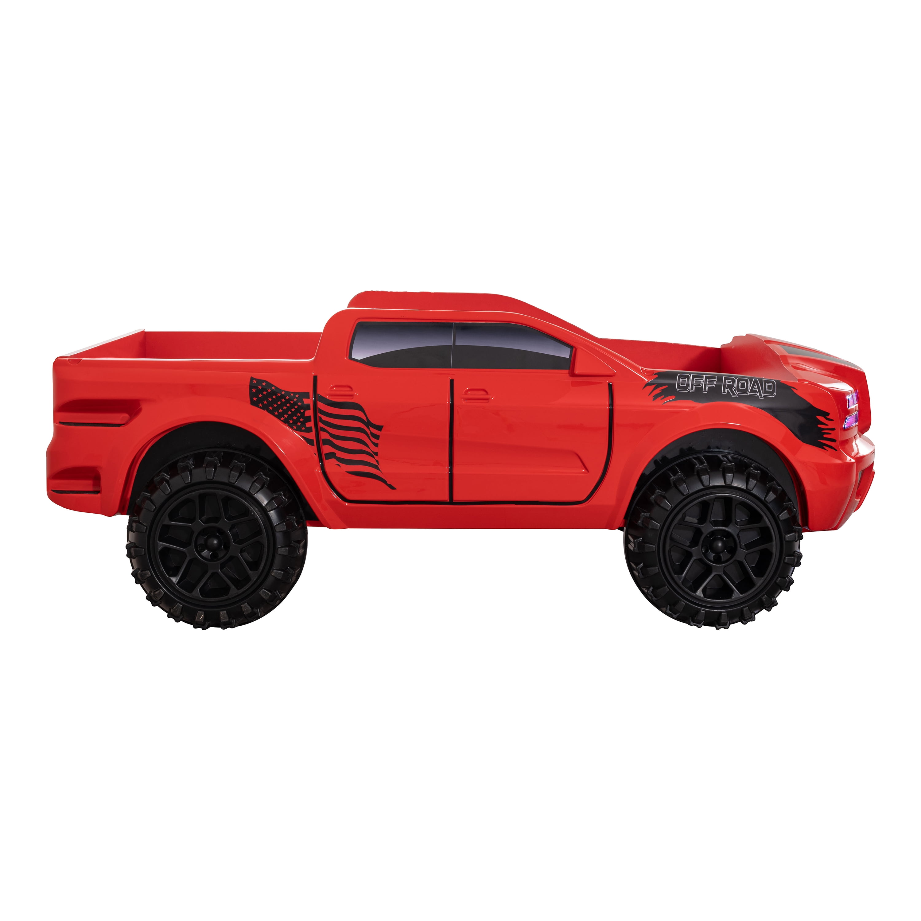 Furniture of America Rugged Kids Plastic Twin Pick-up Truck Bed with LED and Sound, Red