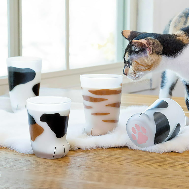 Cat Paw Cup，Cat claw Cup Milk Glass Frosted Glass Cup Cute Cat Foot Claw  Print Mug Cat Paw for Coffee Kids Milk Glass Cups Tumbler Personality