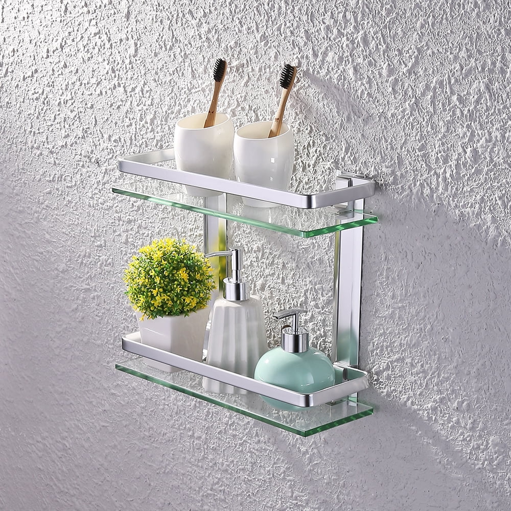 Details about   KES Bathroom Shelf Tempered Glass with Railing Wall Mounted Glass Shelf 