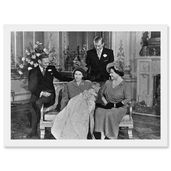 King Charles III Third of England Christening Queen Elizabeth King George VI Photo Artwork Framed Wall Art Print A4