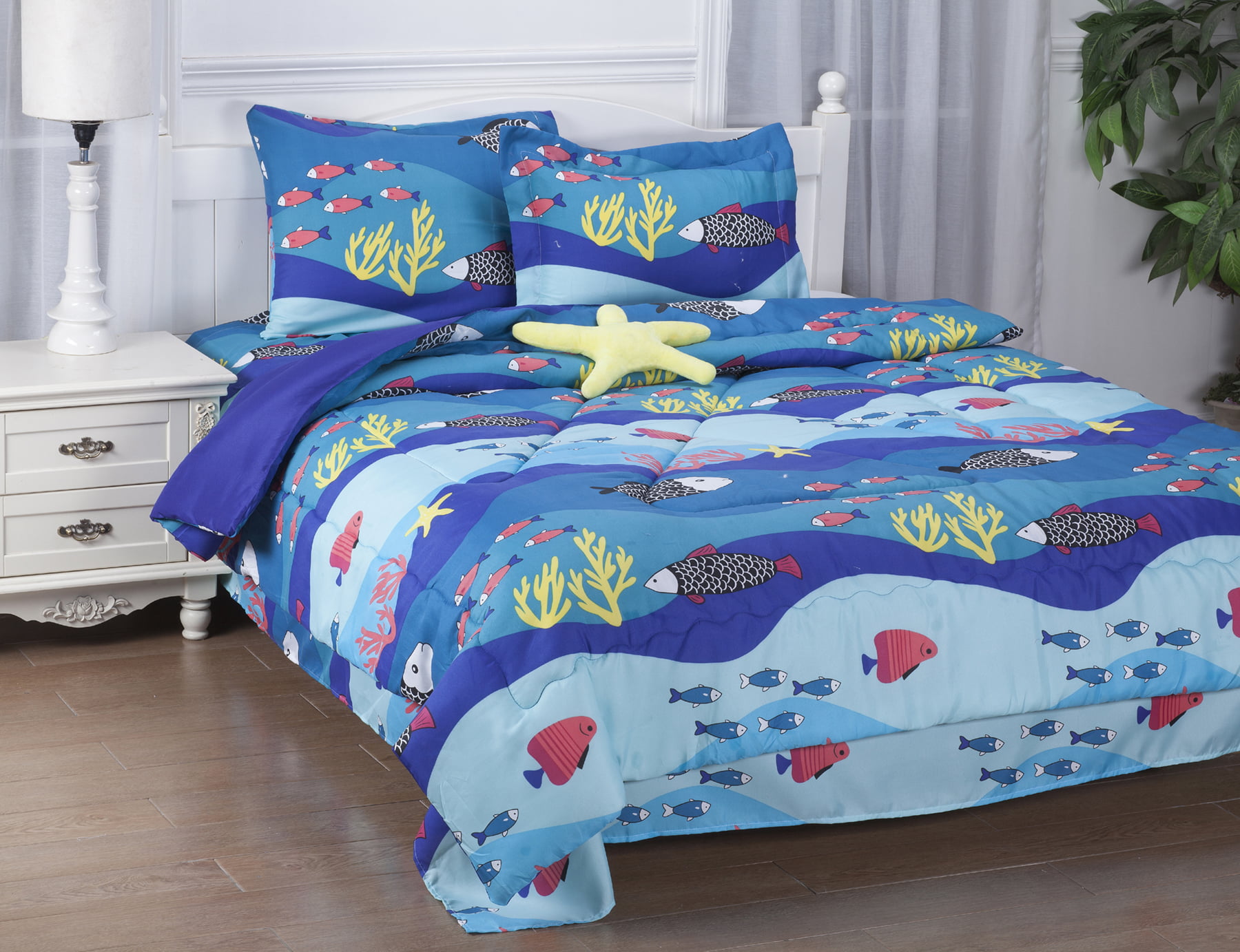 TWIN SEA STAR KIDS BEDDING SET, Beautiful Microfiber Comforter With
