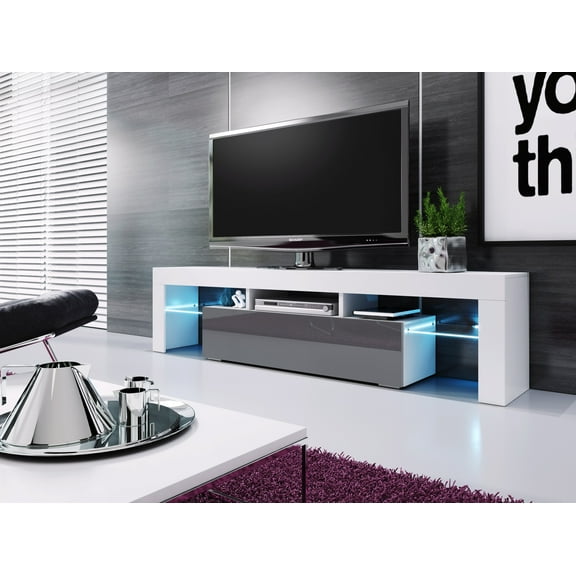 REVA mini White/Gray modern 62" TV Stand with white LED for up to 70" TV's