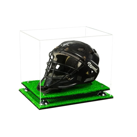 Deluxe Clear Acrylic Catchers Helmet Display Case with Silver Risers and Turf Base (A002-SR)