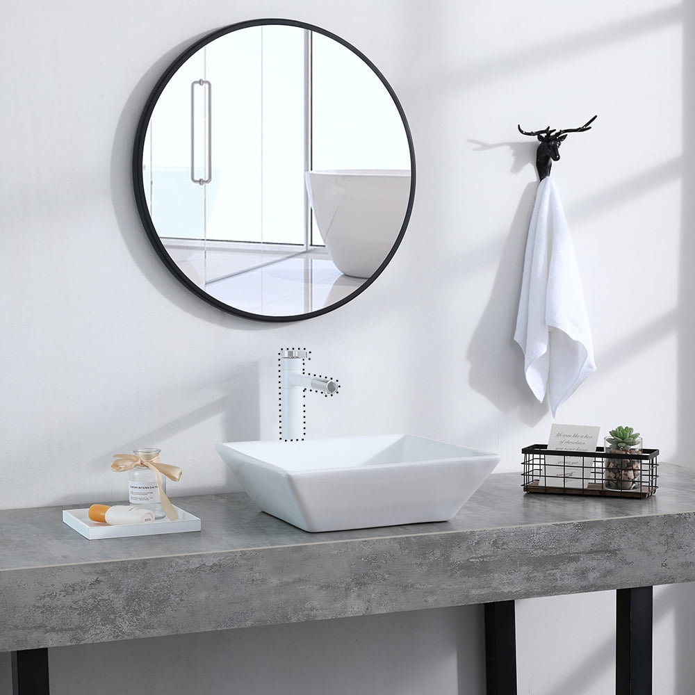 Kepooman 16" x 16" Vessel Sink, Modern Bathroom Ceramic Vessel Vanity Sink, Rectangle Above Counter Countertop Porcelain Vanity Sink with Pop Up Drain Stopper