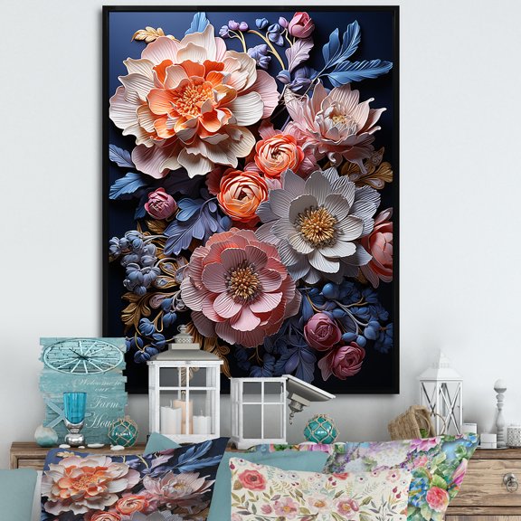 Designart "Dreamy Pink Elegance Of Peonies I" Peonies Floater Framed Canvas Prints