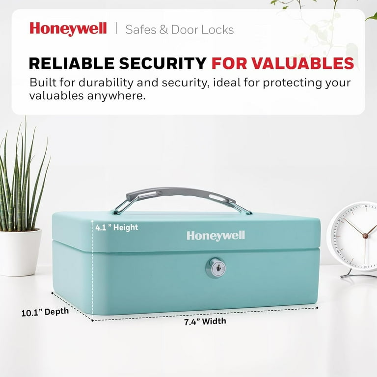 Honeywell Mobile Cash Box with Key Locking, Teal, Removable
