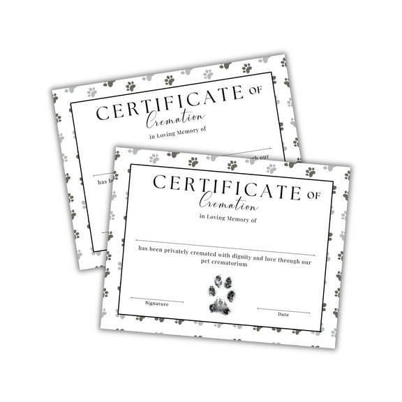 Pet Cremation Certificate 30pk 8.5x11 Memorial Certify of Dignified Death Ashes Remains Mailed to You Loved in Memory of Dog Cat Euthanized Humanely