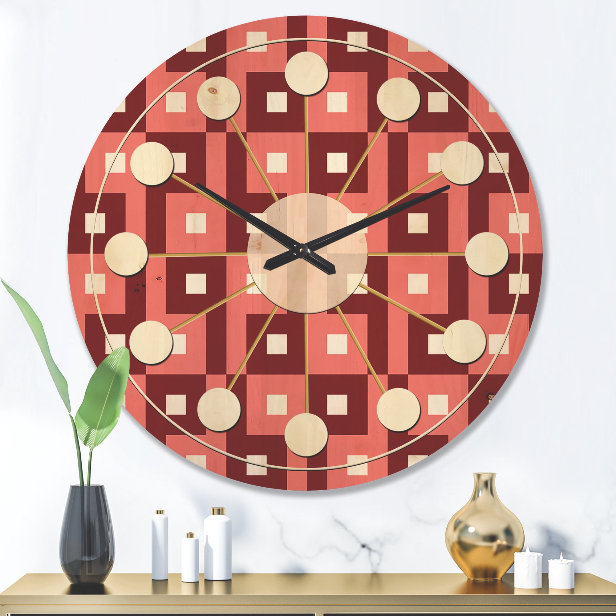 Designart 'Abstract Retro Pattern Design VIII' Mid-Century Modern Wood Wall Clock
