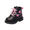 thumbnail image 3 of IEMIEMIEM Boots for Girls with Side Zipper Lace Up Star Print Girls Beige Comfortable Cute Combat Boots Kids Boot for Kids/Toddler Girl Boot Black 9.5 Toddler, 3 of 9