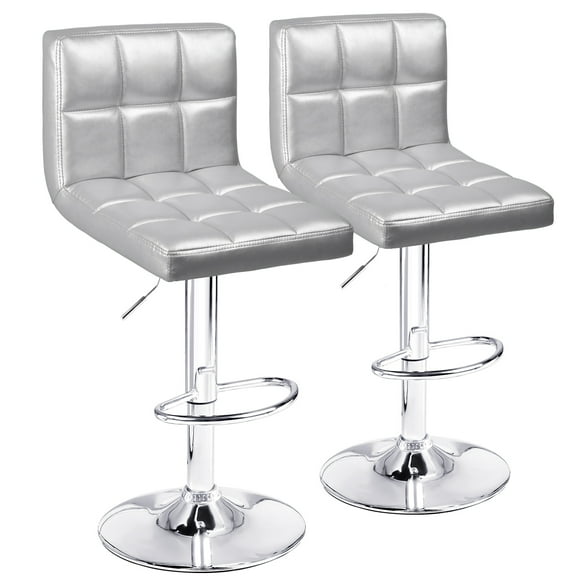 Homall Barstool Set Of 2 PU Leather Height Adjustable Swivel Bar stools, Hydraulic Kitchen Counter Square Island Bar Stool With Back,Sliver