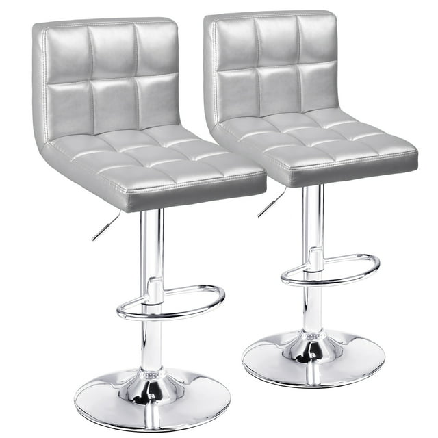 Homall Barstool Set Of 2 PU Leather Height Adjustable Swivel Bar stools, Hydraulic Kitchen Counter Square Island Bar Stool With Back,Sliver