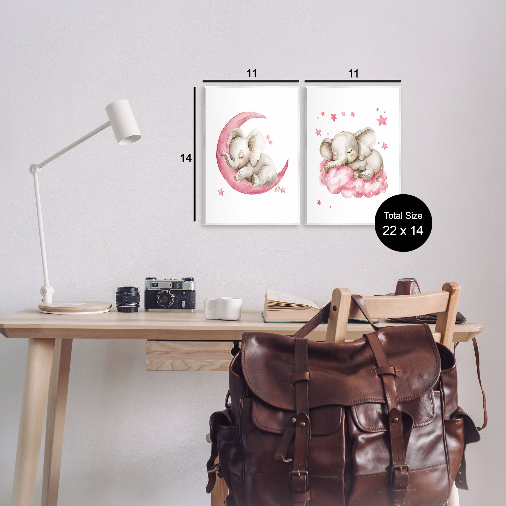 Stupell Industries Pink Sleepy Elephant Animals Painting Unframed Art Print Wall Art, 11 x 14, Set of 2