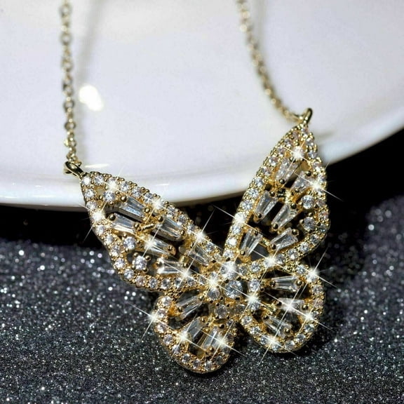 3.00Ct Baguette Cut Simulated Diamond Butterfly Pendant 14K Yellow Gold Plated