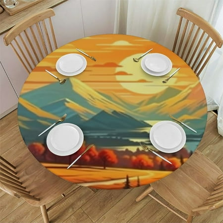 

Sheronv Sunset Stain-Resistant and Washable Round Tablecloth | 100% Polyester for Indoor and Outdoor Use | Ideal for Restaurants Weddings Parties | Home Kitchen Outdoor Decoration Tablecloths 54 -58