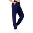 thumbnail image 4 of Minty Mint, Women's, Solid Stretch Medical Uniform Scrub Set V Neck Top Cargo Tapered Jogger Pants, Indigo Blue, XS, 4 of 5