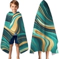 thumbnail image 3 of Teal and Gold Marble Swirls Pattern Hooded Bath Towel，60"x35" for Ages 3 To 12 Kids, Quick Dry Lightweight Soft Microfiber Hood Beach Towel Cover Up for Kids, 3 of 7