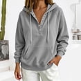 thumbnail image 4 of Gamivast Women's Pullover Hoodie Henley Button Neck Hooded Sweatshirt Waffle Knit Long Sleeve Tops with Kangaroo Pocket Casual Lounge Fall Clothing Daily Wear Gray M, 4 of 6