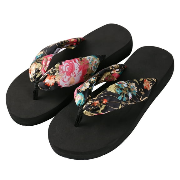 Saki Floral Flip-Flops – Ergonomic Non‑Slip Wedge Sandals for Women – Casual Wear, Indoor/Outdoor