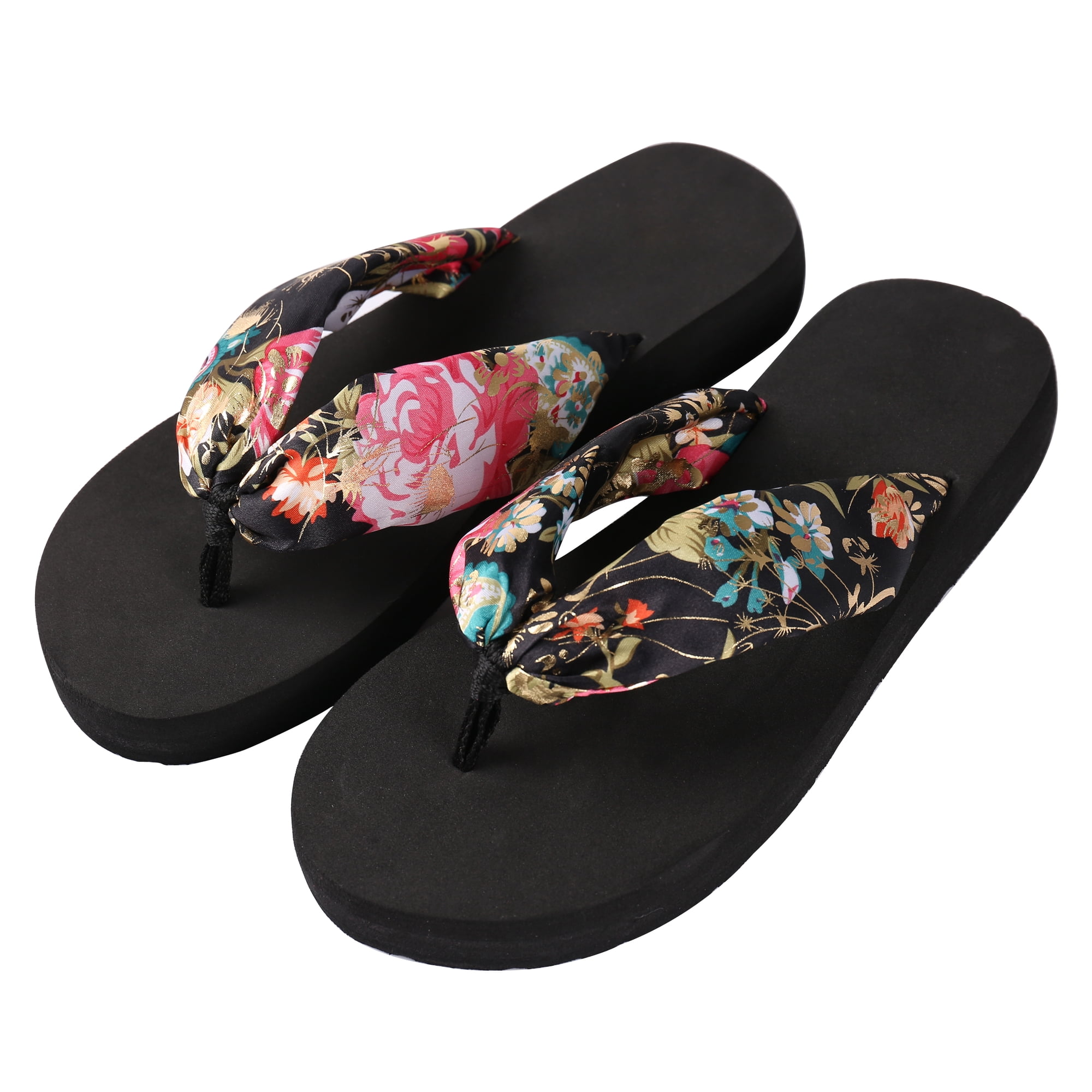 BPC Saki Floral Flip-Flops – Ergonomic Non‑Slip Wedge Sandals for Women – Casual Wear Indoor/Outdoor