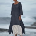 thumbnail image 3 of Mittory Linen Maxi Shirt Dress for Womens Casual 3/4 Sleeve Crew Neck Boho Dresses with Pockets, 3 of 6