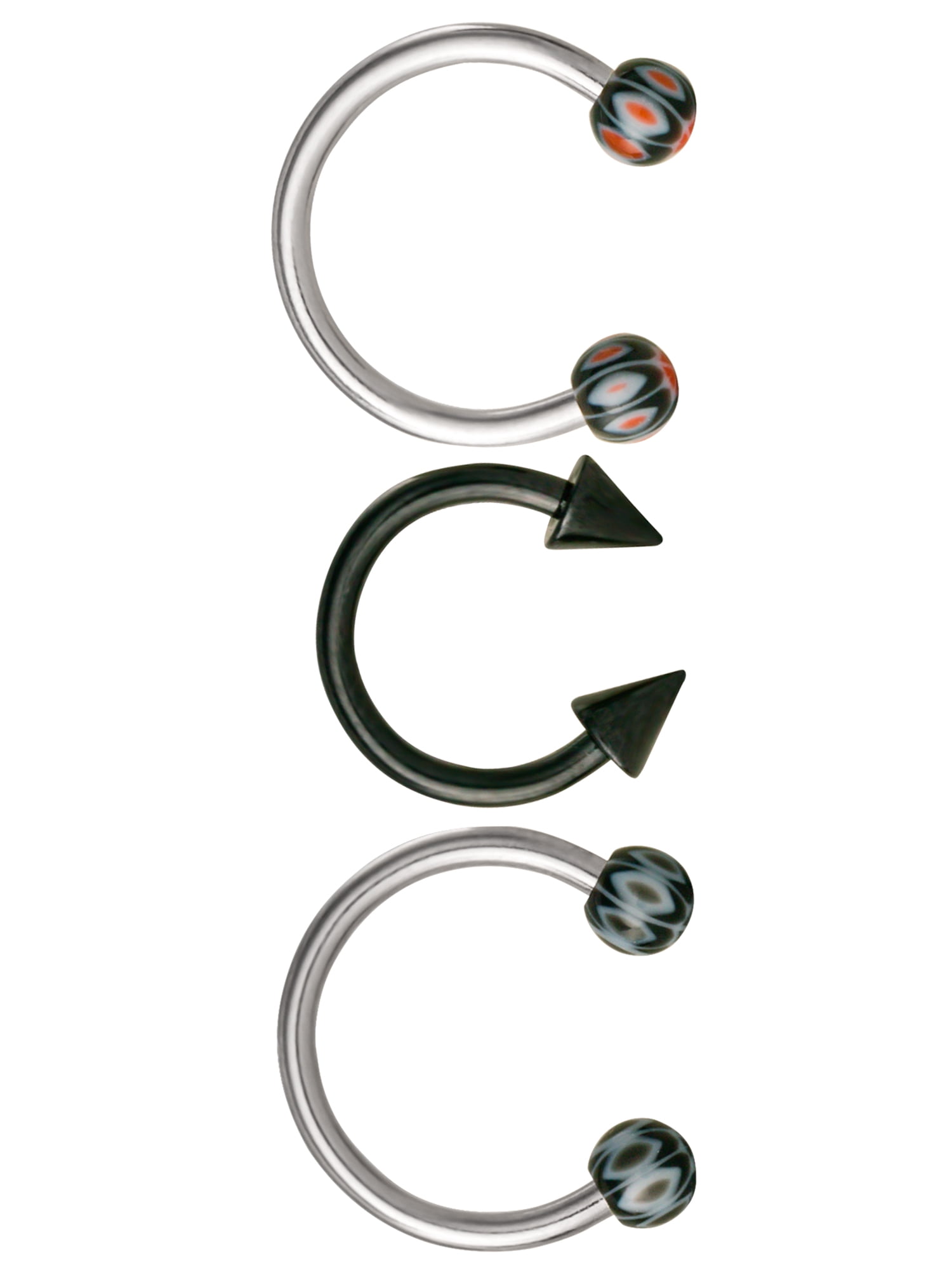 Women's 16G Surgical Steel Horseshoe Nose Ring Set - Red & Black