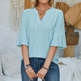 thumbnail image 5 of Oversized Tshirts Ladies Solid Color Fashion Quarter Sleeved Loose T Shirt Casual Top Shirts Women Trendy Summer Light Blue S, 5 of 6