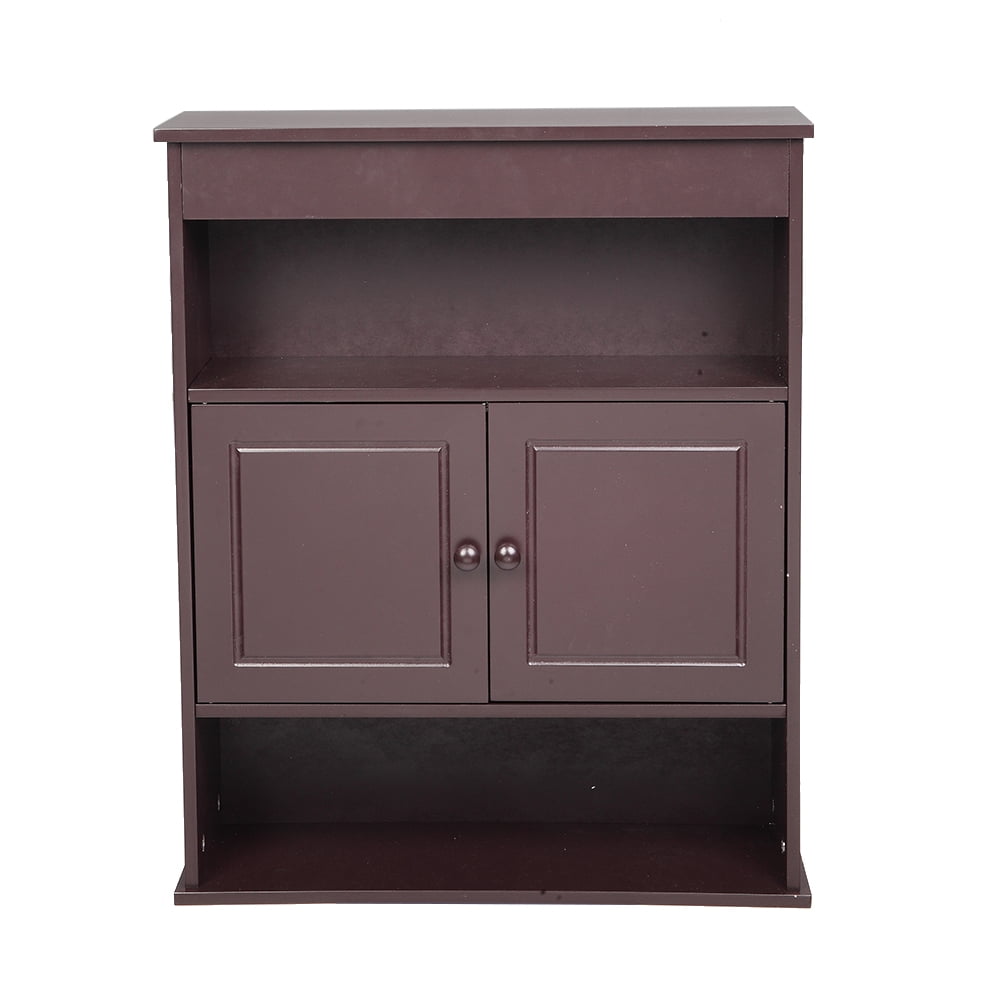 Lowestbest Two-door Bathroom Cabinet with Upper and Lower Layers, Brown