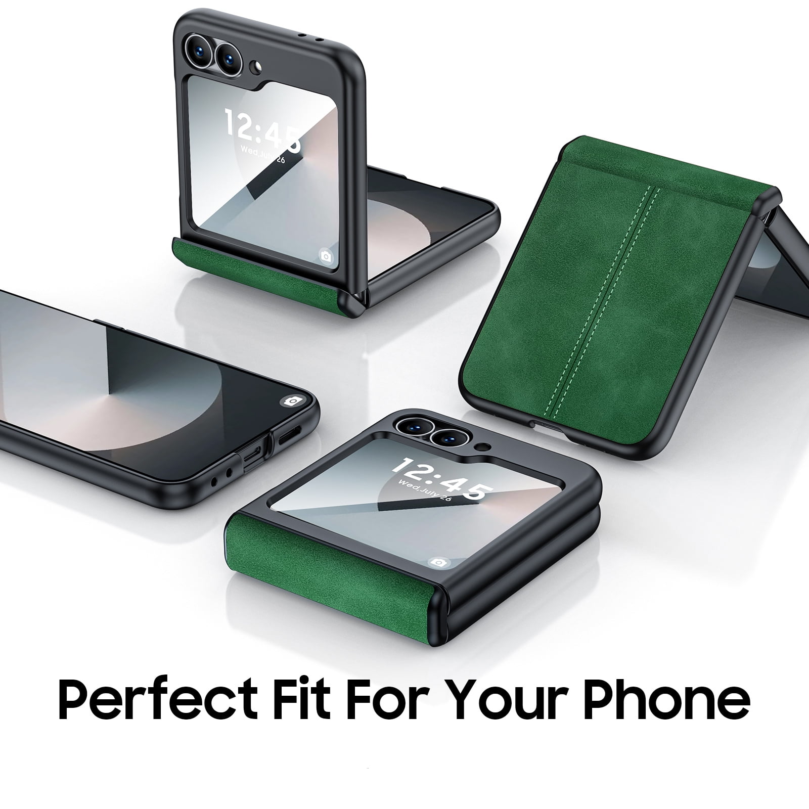 Oupeigar for Samsung Galaxy Z Flip 6/7FE Phone Case With Hinge Protection & Screen Protection,Ultra Thin Leather Shockproof Cover Case-Green