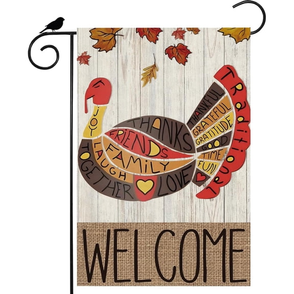 Welcome Turkey Thanksgiving Fall Garden Flag 12.5x18 Double Sided Small Mini Yard Outdoor Outside Holiday Decoration