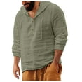 thumbnail image 2 of Mens Long Sleeve Linen Hippie Shirts Men's Fashion Cotton Linen Shirt with Hood V Neck Long Sleeve Button Down Henley Shirts Lightweight Solid Color Hawaiian Beach Yoga T Shirts for Men, 2 of 6