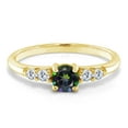 thumbnail image 2 of Gem Stone King 18K Yellow Gold Plated Silver Green Mystic Topaz and White Lab Grown Diamond Engagement Ring for Women (0.70 Cttw, Round 5MM, Gemstone November Birthstone, Size 9), 2 of 5