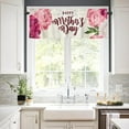 thumbnail image 3 of Kitchen Curtains and Valances Set, Pink Flower Happy Mother''s Day Curtains Tier Farmhouse Rod Pocket Half Window Curtain 24 Inch Length, 3 Piece Kitchen Curtain Set, 3 of 5