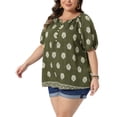 thumbnail image 4 of Agnes Orinda Women's Plus Size Top Floral Boho Button Down V Neck Shirts Short Sleeve Summer Casual Tunic Blouses 4X Army Green, 4 of 6