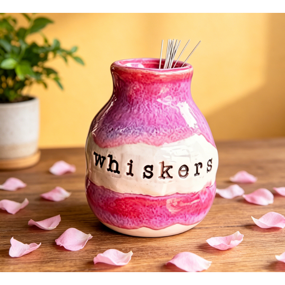 Hand-Thrown Whiskers Keepsake Vase, Handmade Ceramic Pet Whisker Holder, Feline Fur Keepsake Memorial Jar (Pink)