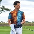 thumbnail image 2 of Kdxio Red And Blue Fire Lion Print Men's Short Sleeve Polo Shirt,Midweight Men's Shirt, 2 of 5