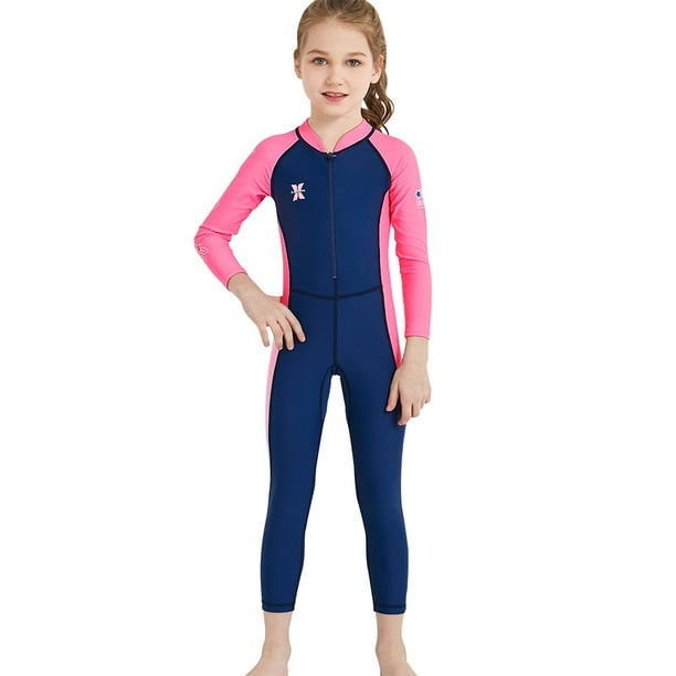 FYMNSI Kids Wetsuit Girls Full Body Swimsuit One Piece Long Sleeve