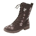 thumbnail image 3 of Women's Combat Boots Flower Embroidery Zip Western Ankle Boots Lace up Round Toe Leather Short Booties, 3 of 8