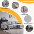 thumbnail image 3 of Ktaxon Sectional Sofa Set, L Shaped Linen Fabric Couch with Chaise Lounge, 4 Seats Sleeper for Living Room Light Gray, 3 of 11