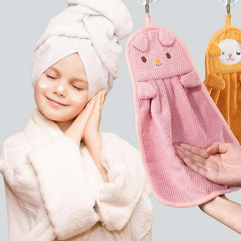 3 Pieces Cute Animal Hand Towels With Hanging Loop, Child Towel