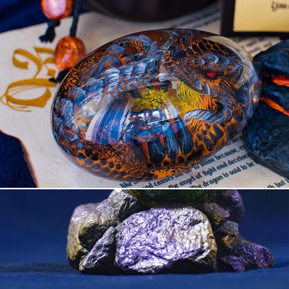 Lava Dragon Egg Dream Crystal Transparent Resin Dragon Egg Flying Dragon with Lava Base Exquisite and Unique Hand-Sculpted Fire-Bag Dragon Souvenir Ornaments Gifts Blue with Illuminated Base 