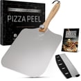 thumbnail image 2 of Pala para pizza KITCHUS MOON, grande, con cortador de aluminio de 14 pulgadas, 2 of 9