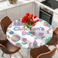 thumbnail image 2 of Children's Day Round Tablecloth 45-54 Inch Round Fitted Table Cloth with Elastic Edge, Airplanes Sailing Boats Tree Cartoon School Waterproof Table Cover Protector for Outdoor Picnic Party Dining, 2 of 9