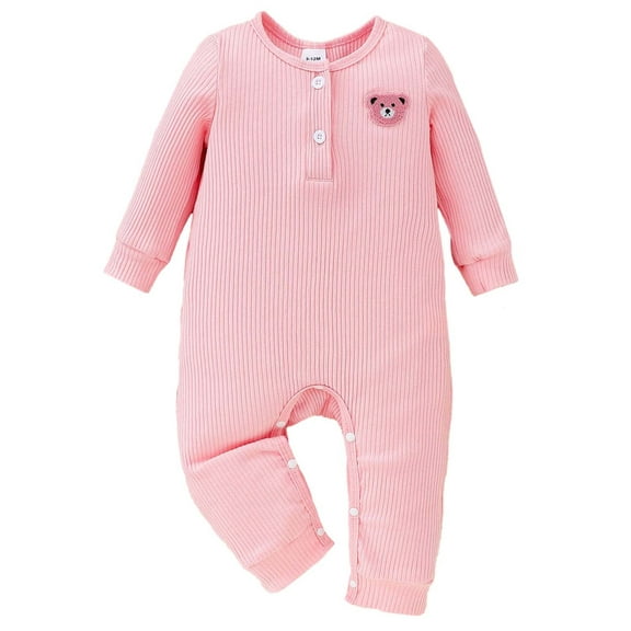 Baby Cotton Romper Printed Infant Girls Comfort Cute Long Sleeve Jumpsuit Onesies Pajamas Newborn Fall Winter Essentials, Pink, 0 Months